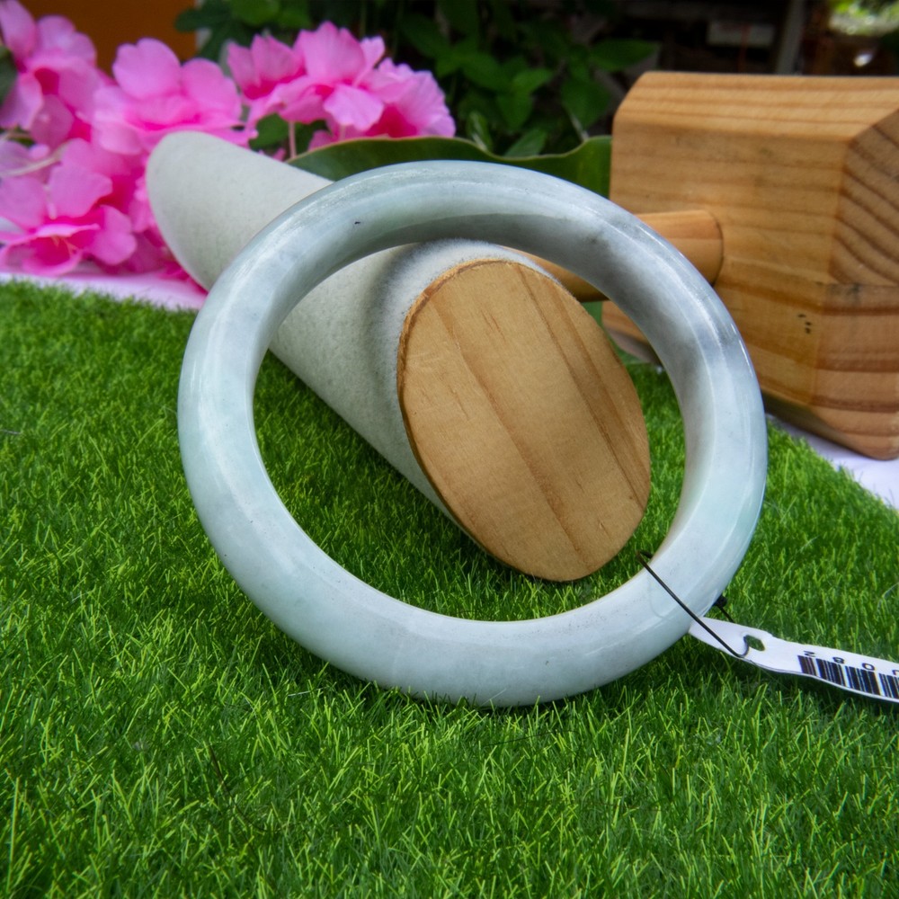 57.2mm Light Grey Burmese Jadeite Bangle – Translucent Jade Bracelet