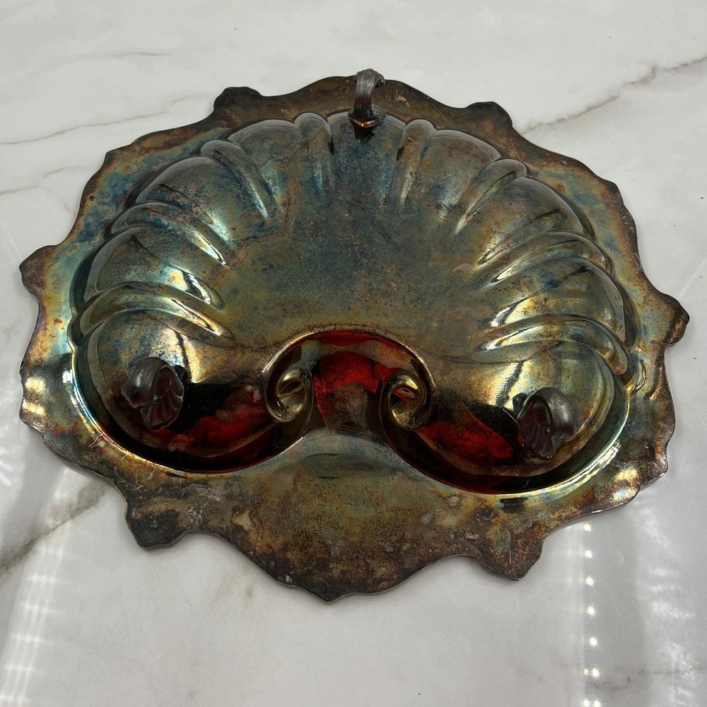 Vintage Silverplate Shell Serving Bowl Cachepot Footed Mid Century