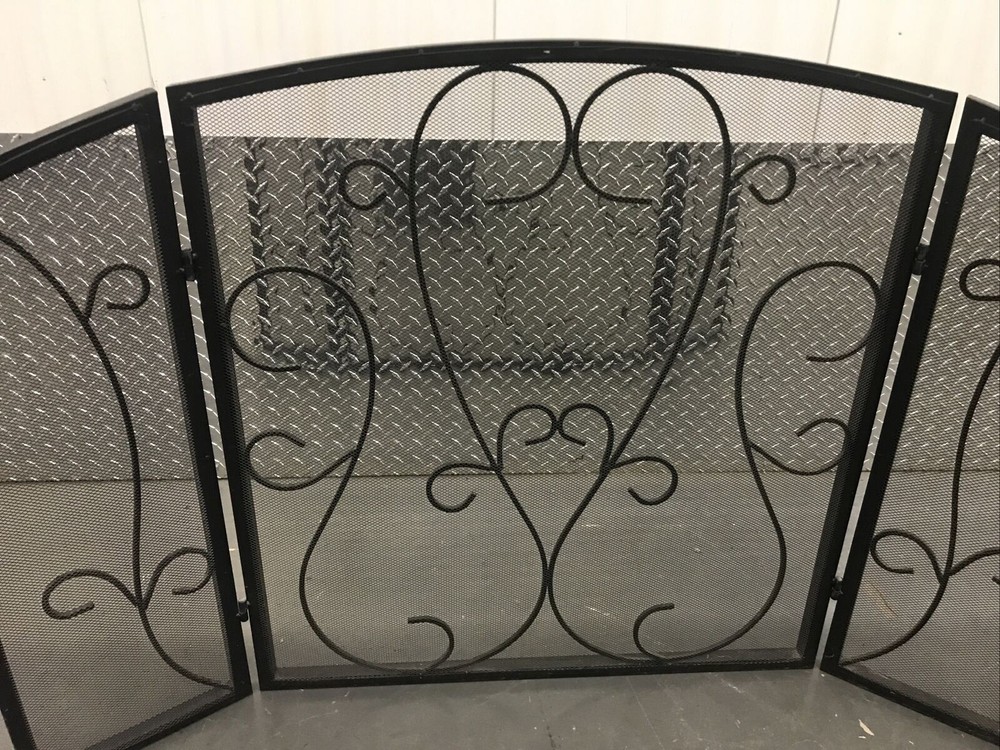 Fireplace Screen Antique Scroll Design Hinged 3 Panel