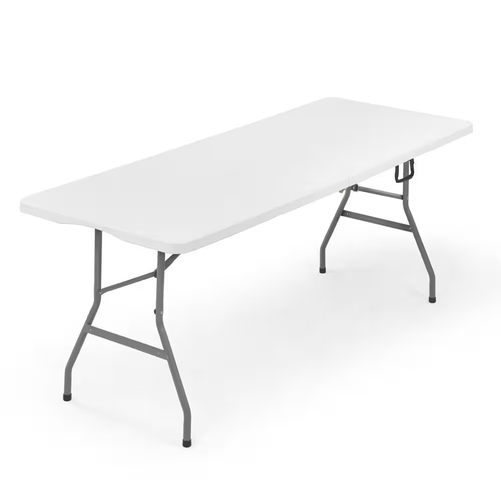 70.9 In. Gray Rectangle Steel Frame White Plastic Foldable Picnic Table