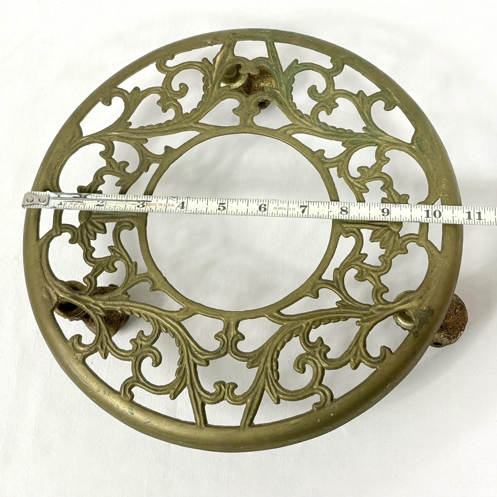 Vintage Ornate Round Brass Rolling Plant Stand on Wheels 10.75"