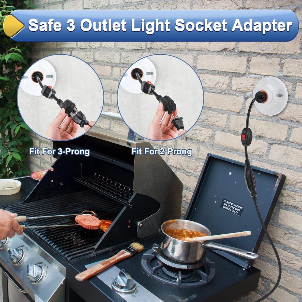 Feekoon 1 Pack 3 Prong Light Socket Outlet Adapter with On/Off Switch for...