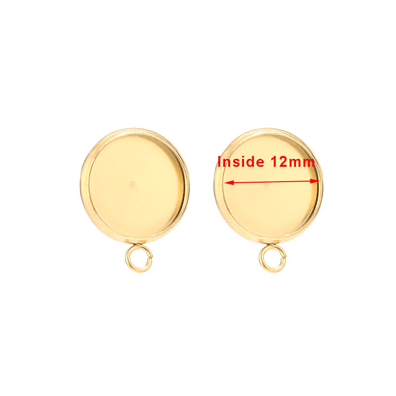 30pcs Stainless Steel Earring Posts Studs Setting Bezel Cabochon Tack with Loops