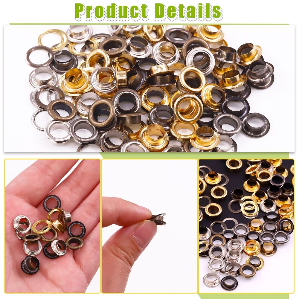 240 Sets 4mm 5/32” Thickened Grommets Eyelets with 4 Pcs Install Tools Assort...