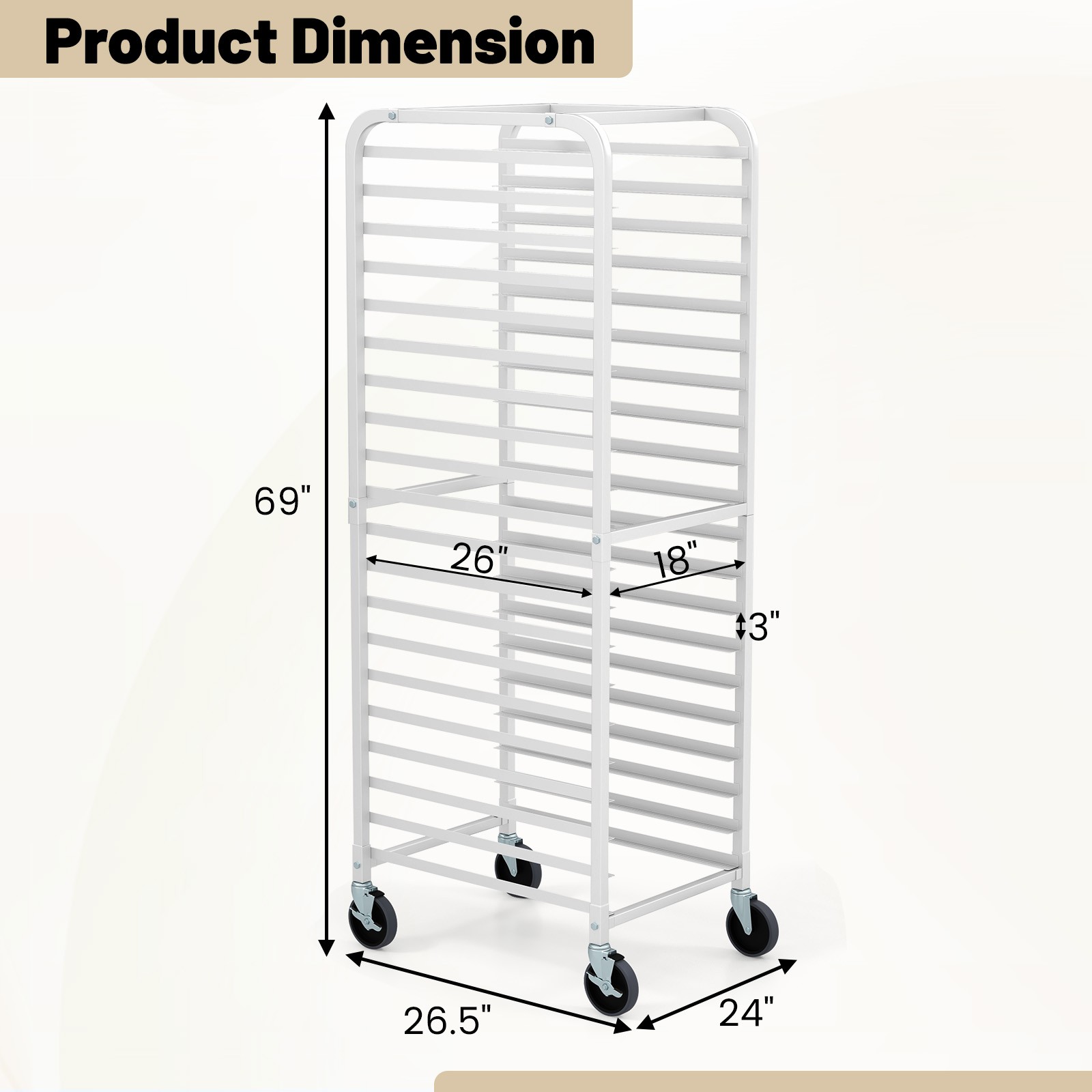 20-tier Bun Pan Speed Rack w/ Lockable Rubber Wheels 3" Spacing for Kitchen