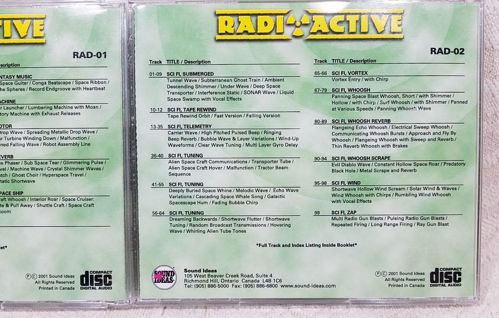 SOUND IDEAS RADIOACTIVE SOUND EFFECTS FX LIBRARY - 2 CD SET