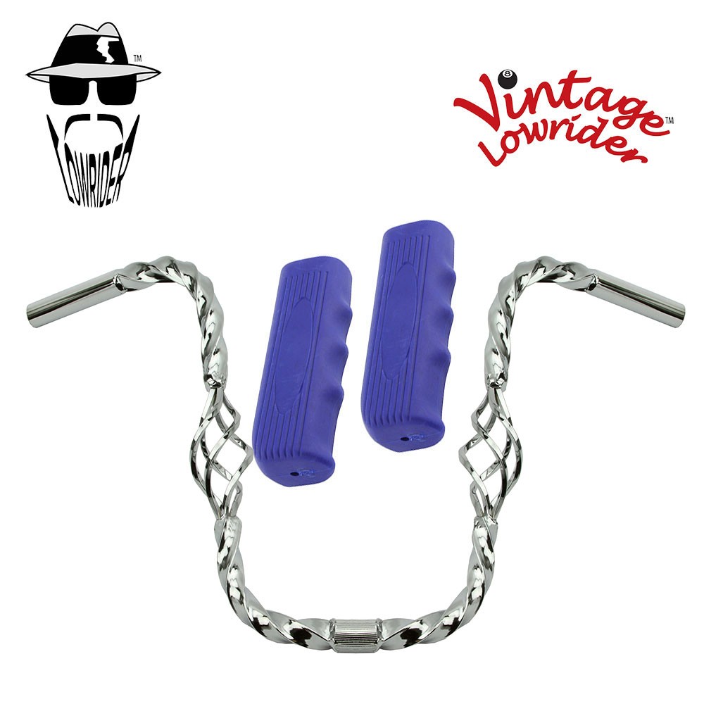 Lowrider Cage Twisted 13" 25.4 Handlebar Chrome Custom 120 Grips Solid/Blue