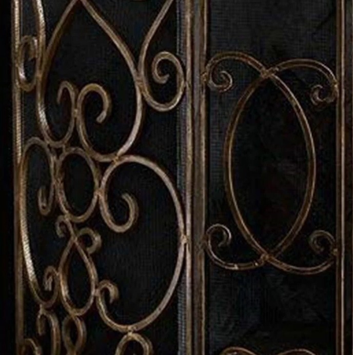 French Quarter Ornate Iron Scroll Fireplace Screen Vintage Style Firescreen