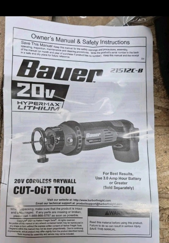 Bauer 20V Cordless Drywall Cut-Out Tool~New!!!
