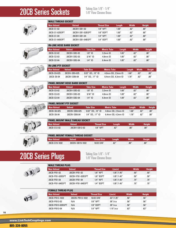 Link-Tech 20CBV-SB1-02 20CB series quick coupling, male thread socket New