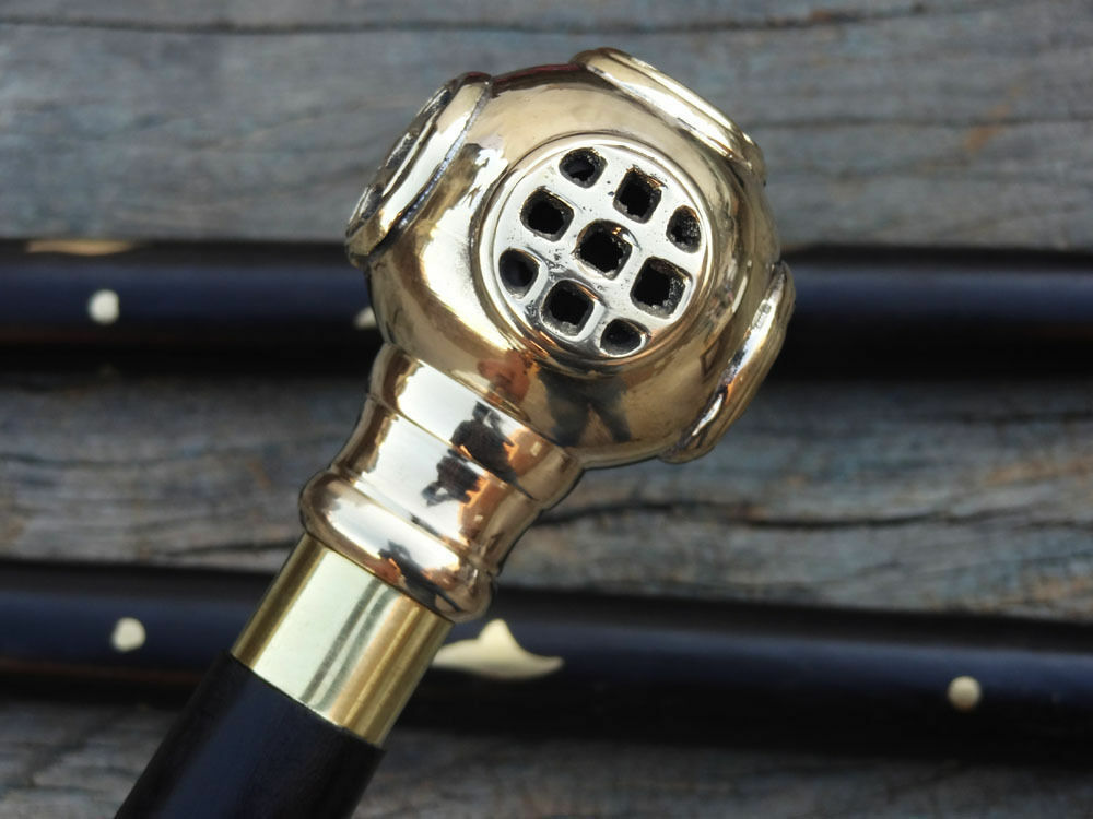 US Navy Diver's Walking Cane Solid Brass Diving Helmet Handle Walking Stick Gift