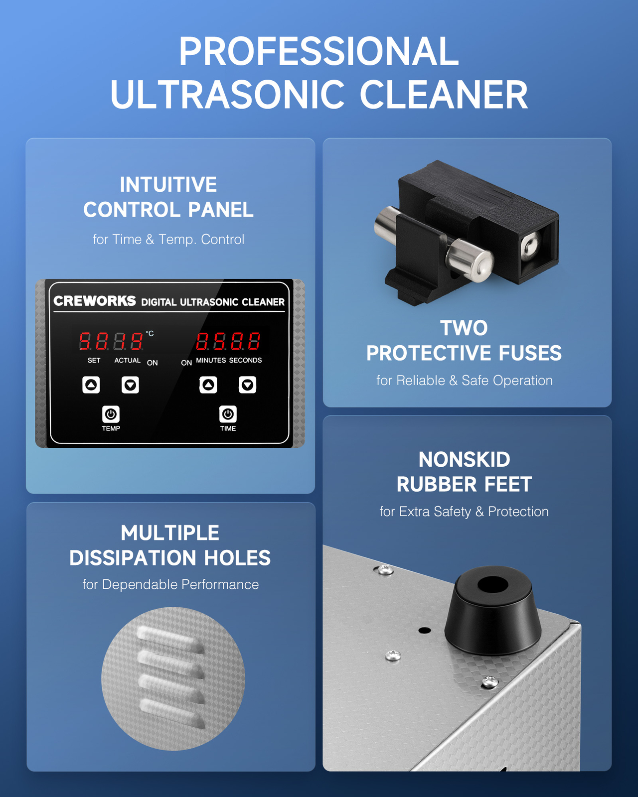 CREWORKS 2/3/6/10/15/22/30L Ultrasonic Cleaner with Heater Timer & Degas Mode