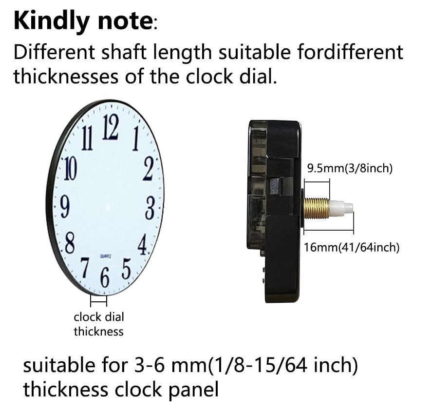 Clock Mechanism Replacement,Quartz Battery thread length 3/8 inch, Black