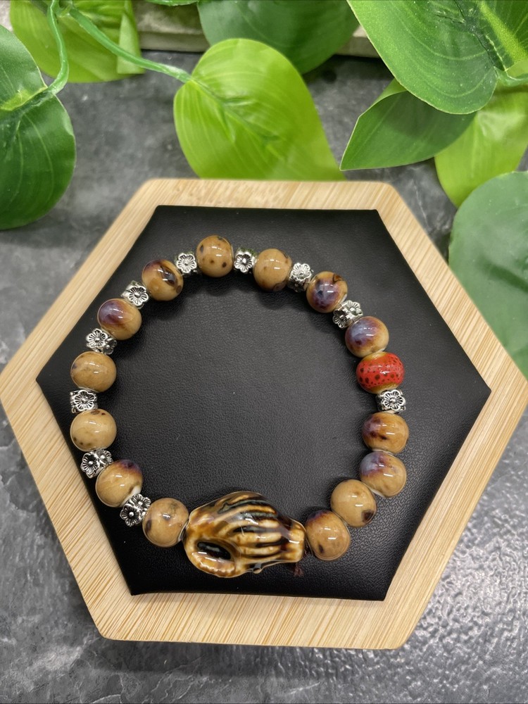 Handmade Ceramic Bead Beaded Stackable 6.25” Plus Stretch Bracelet New B225