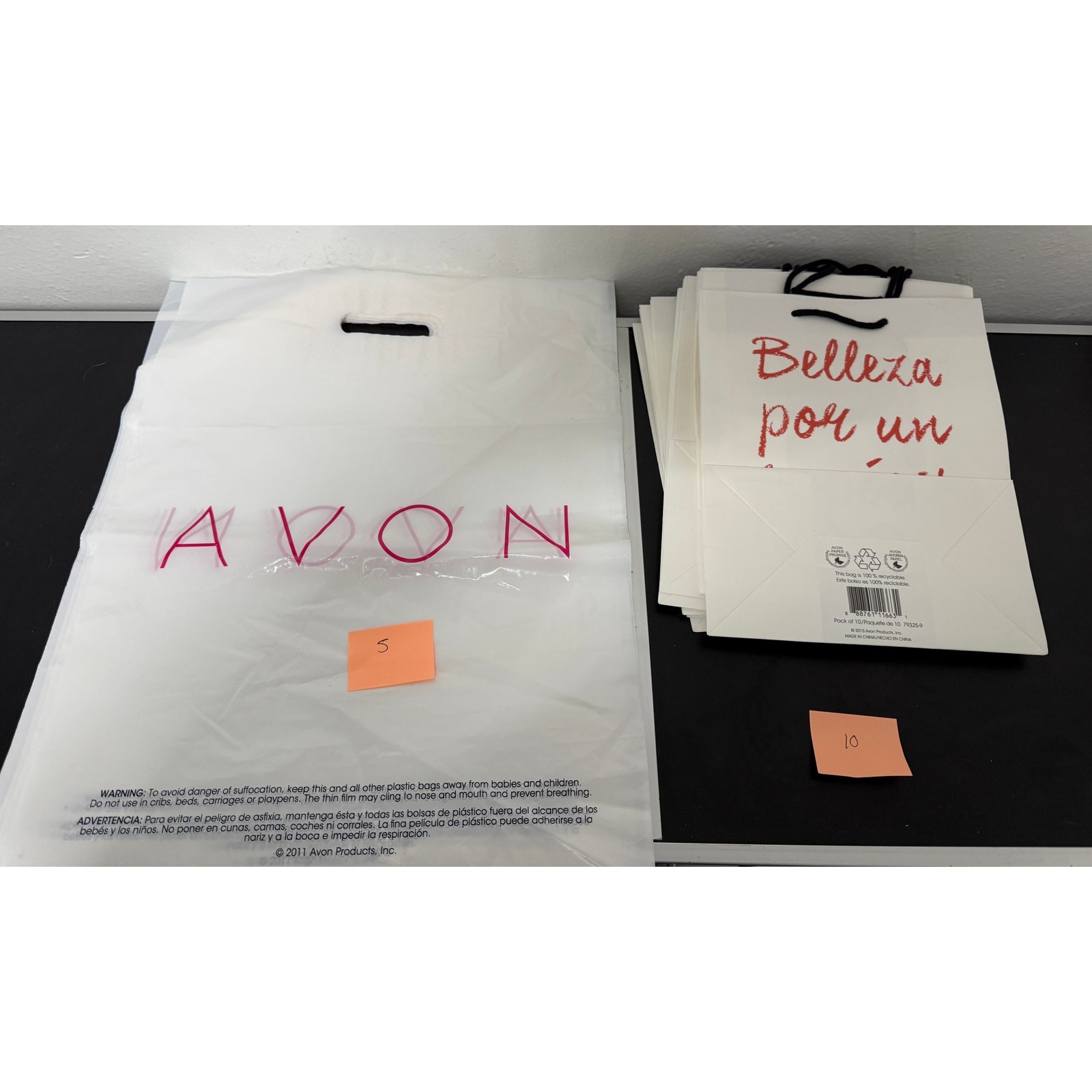 Avon Retail Bags Extra Large Plastic and  Medium Bilingual Paper with Handles