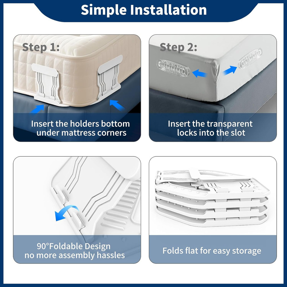 Bed Sheet Holders for Corners Keep Sheets in Place Firmly - Foldable Fitted Shee