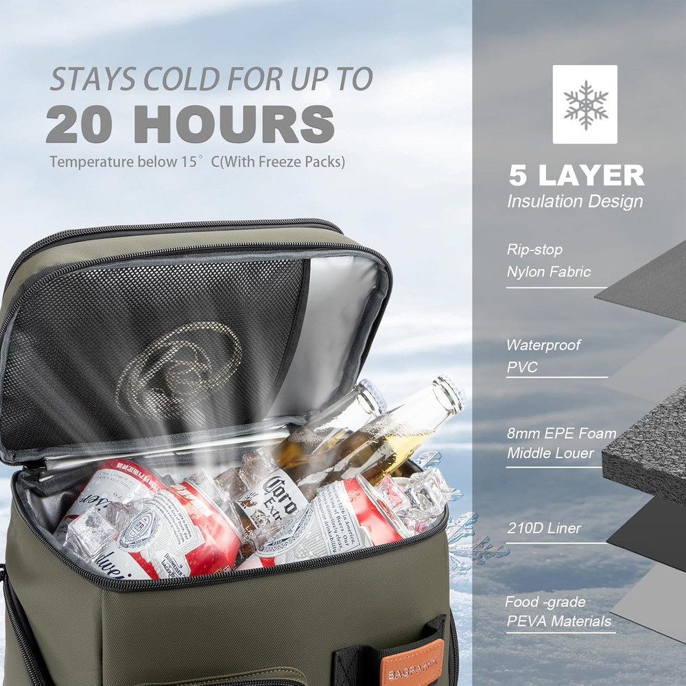 Insulated Cooler Backpack,33/45 Cans Multifunctional Double Deck Leakproof Coole