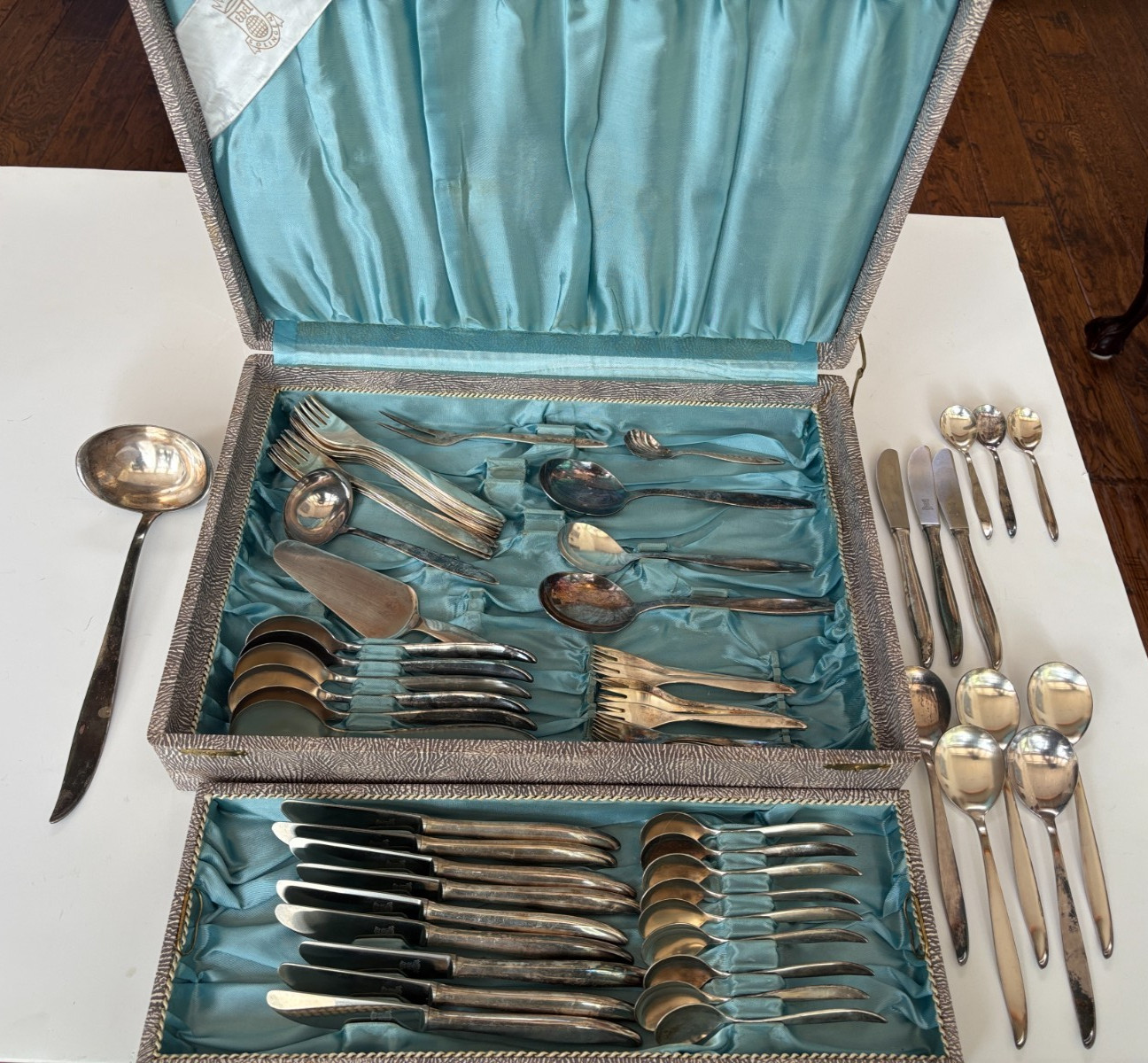 Vintage Ebel Solingen MCM Silverplated 120 Flatware Set Lot 64 Pieces with Chest