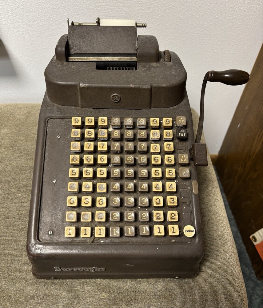 Burroughs Antique Mechanical Adding Machine with Manual Crank. See Details