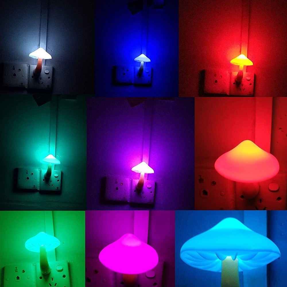 3Pack LED Night Lights Mushroom Gradient Light Sensor Plug-in Wall Lamps Decor