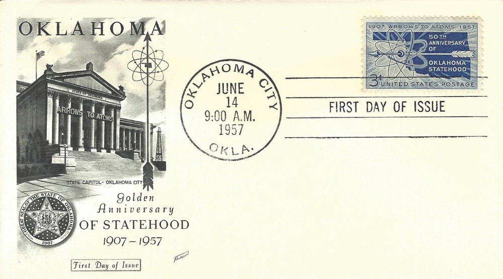 STAMP US SCOTT 1092 "Oklahoma Statehood" 3 CENT 1957 FDC - A