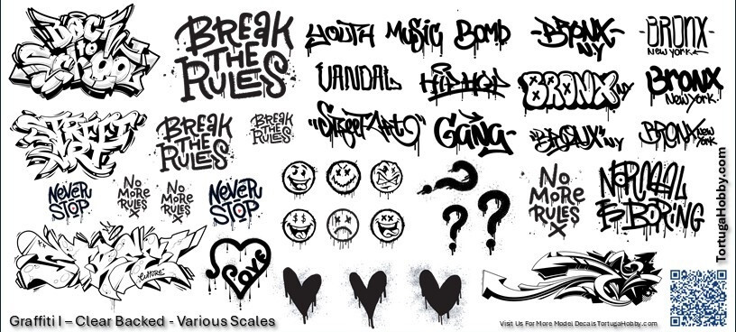 Graffiti Decals - 1:24 Scale - For Dioramas, Train Layouts, Models & More