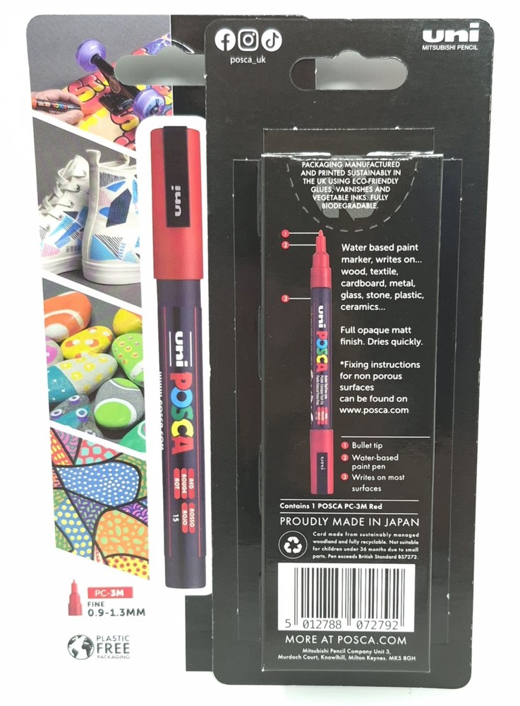Uni Posca Red Paint Marker For All Surfaces Water Based Bullet Tip x 2