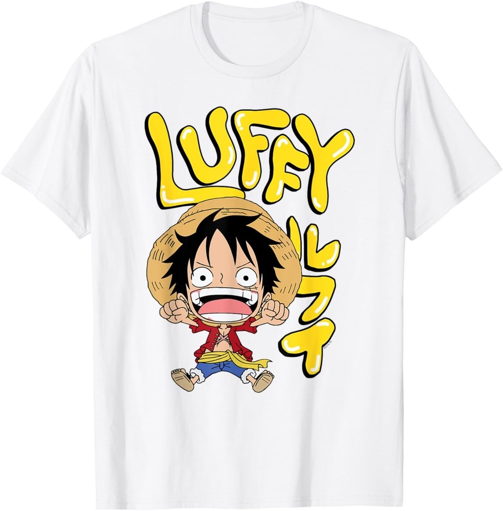 Anime Luffy Chibi with Bubble Letters T-Shirt