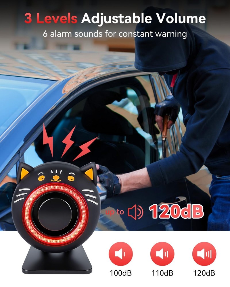 Electop 120dB Car Alarm System with Motion Sensor & Sound, Security Black