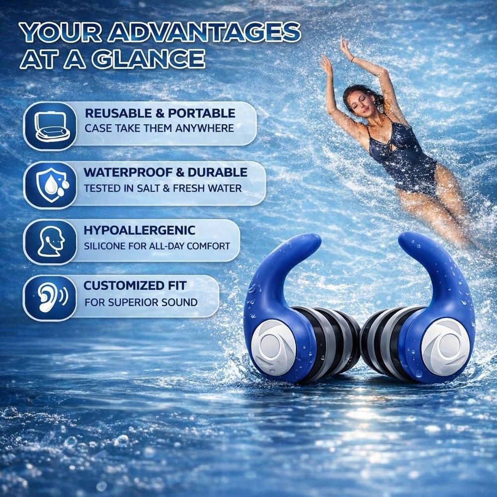 Soft Silicone Earplugs for Swimming Surfing 3 Pair Pack