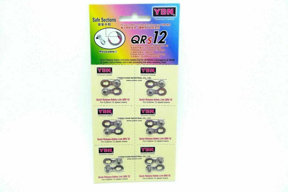 6x YBN QR 12 Speed Quick Release-Safety Link Chain Link -- Silver