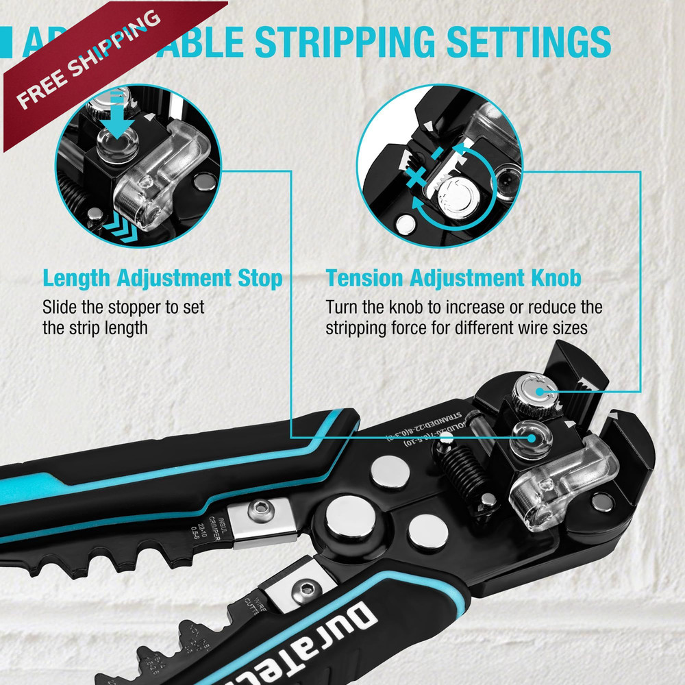 DURATECH Self-Adjusting Wire Stripper, 3-in-1 Automatic Blue/Black