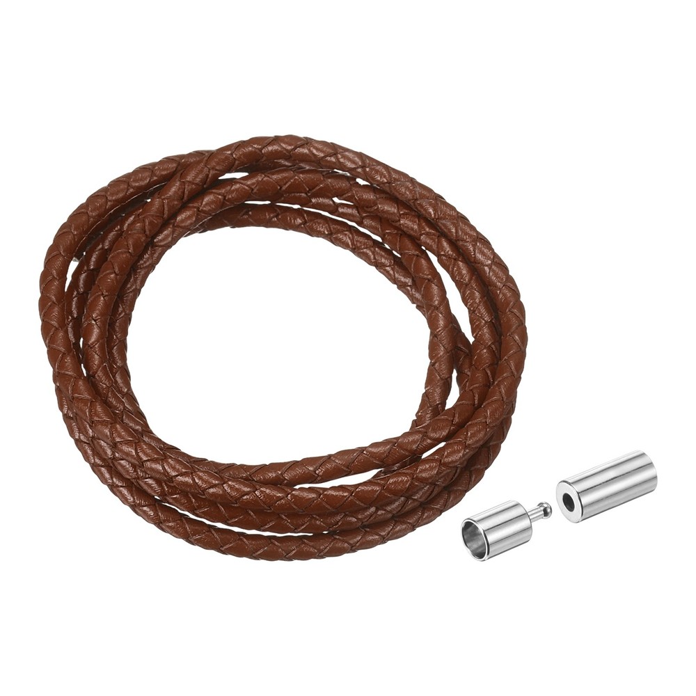 Braided Genuine Leather Cord, 4mm 1Yard Round Braiding String, Brown