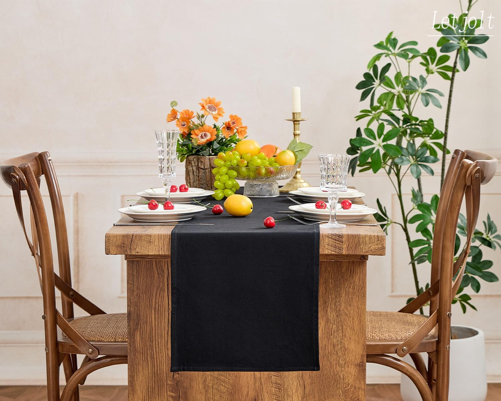 Letjolt Black Table Runner 72 Inches Rustic Farmhouse Table Runner Cotton Runner