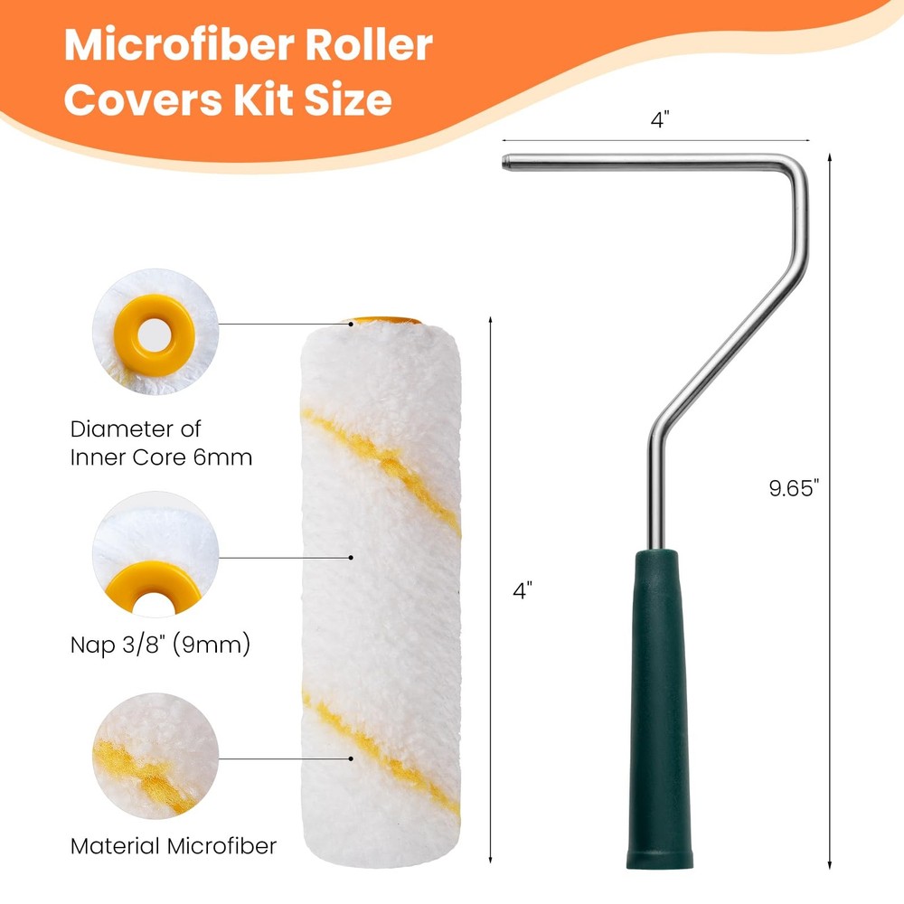 Paint Roller Covers, 40 Pack, 4 Inch 3/8" Nap Mini Microfiber Roller Covers S...