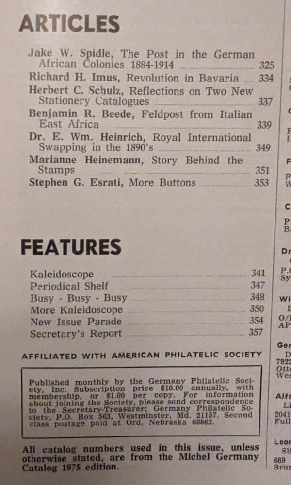 German Post Specialist Sept 1975 Bavarian Revolution African Colonies 1884-1914