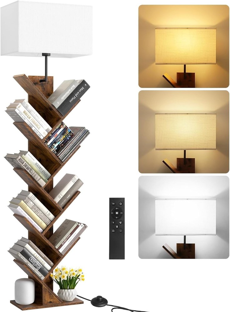 9 Tier Tree Bookshelf with Light, Remote & Timer, Modern Tall Floor Standing ...