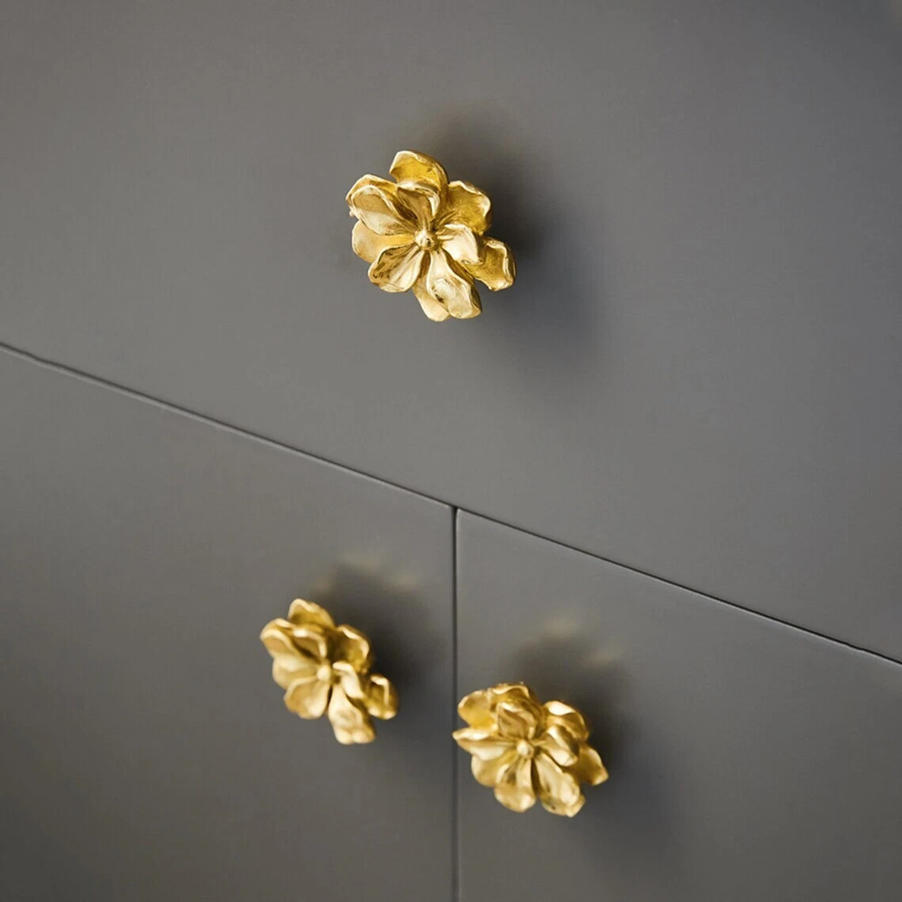 Camellia Flower Brass Knobs Cabinet Knobs Handles Kitchen Pull drawer Knob
