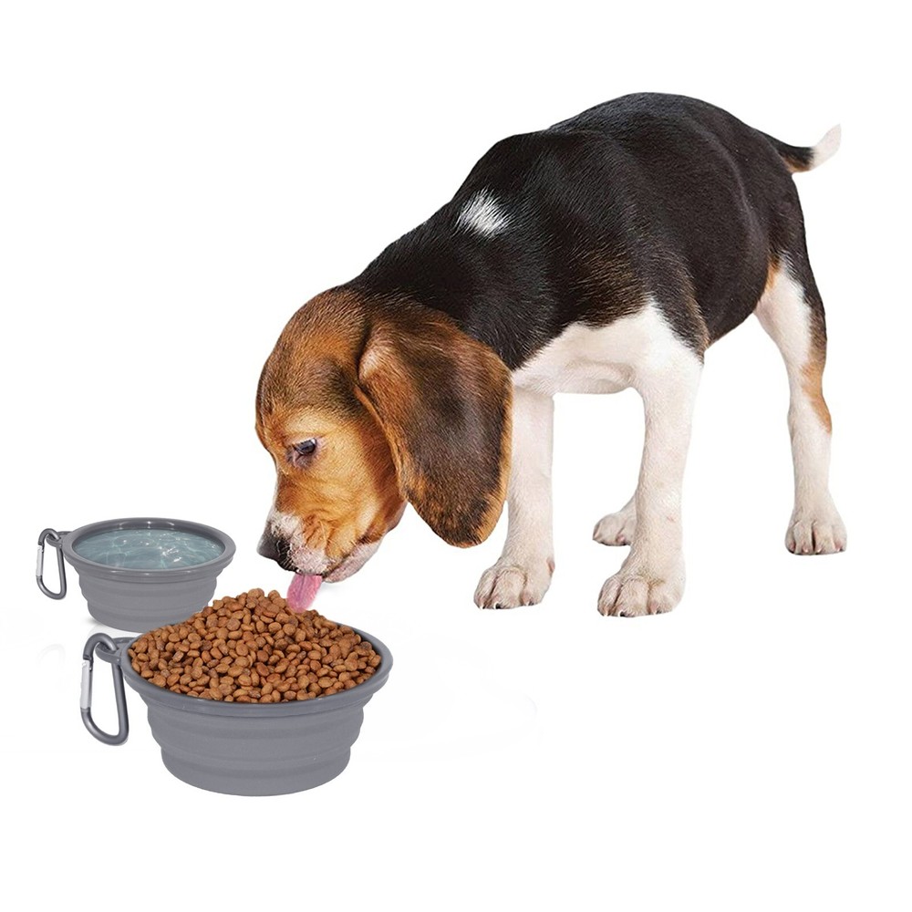 Silicone Basic Bowl with Plastic Rim and D-Ring,Foldable Travel pet Feeder 34oz