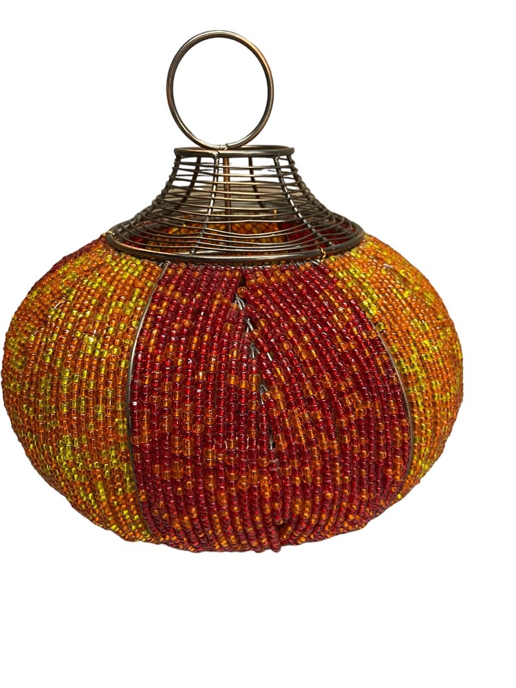 Beaded Orange & Yellow Beaded Round Tea Light Holder