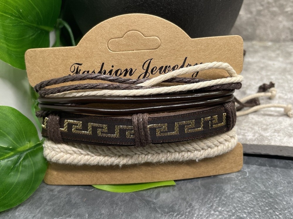 3 PC PU Leather Punk Bracelet Stackable Adjustable Tie New Free Ship B3331