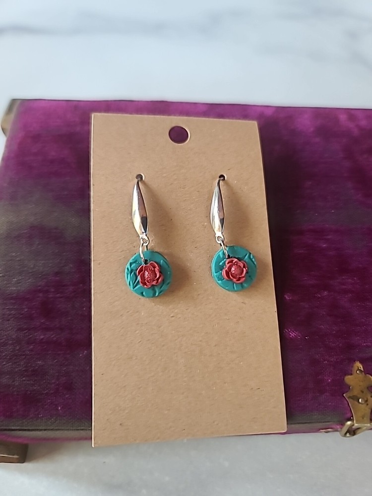 Polymer Clay Floral Dangling Pierced Earrings New