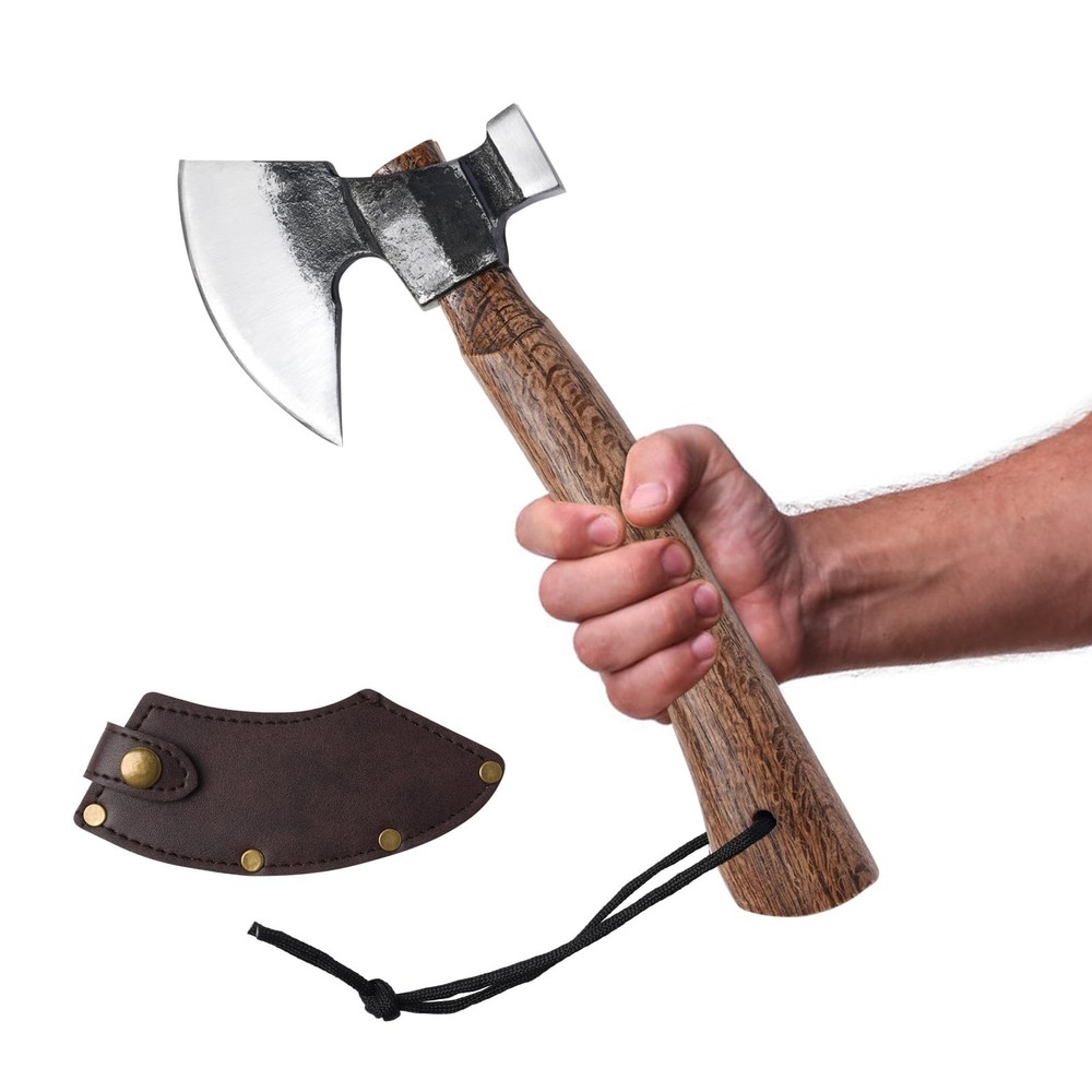 Wood Splitting Axe with Leather Sheath,Camping Hatchet with 10.74" Solid Hand...