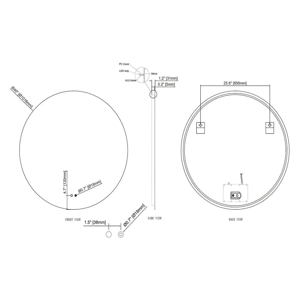 LUXOR LED VANITY ROUND MIRROR - ADJUSTABLE TEMP. & BRIGHTNESS - 40 x 40