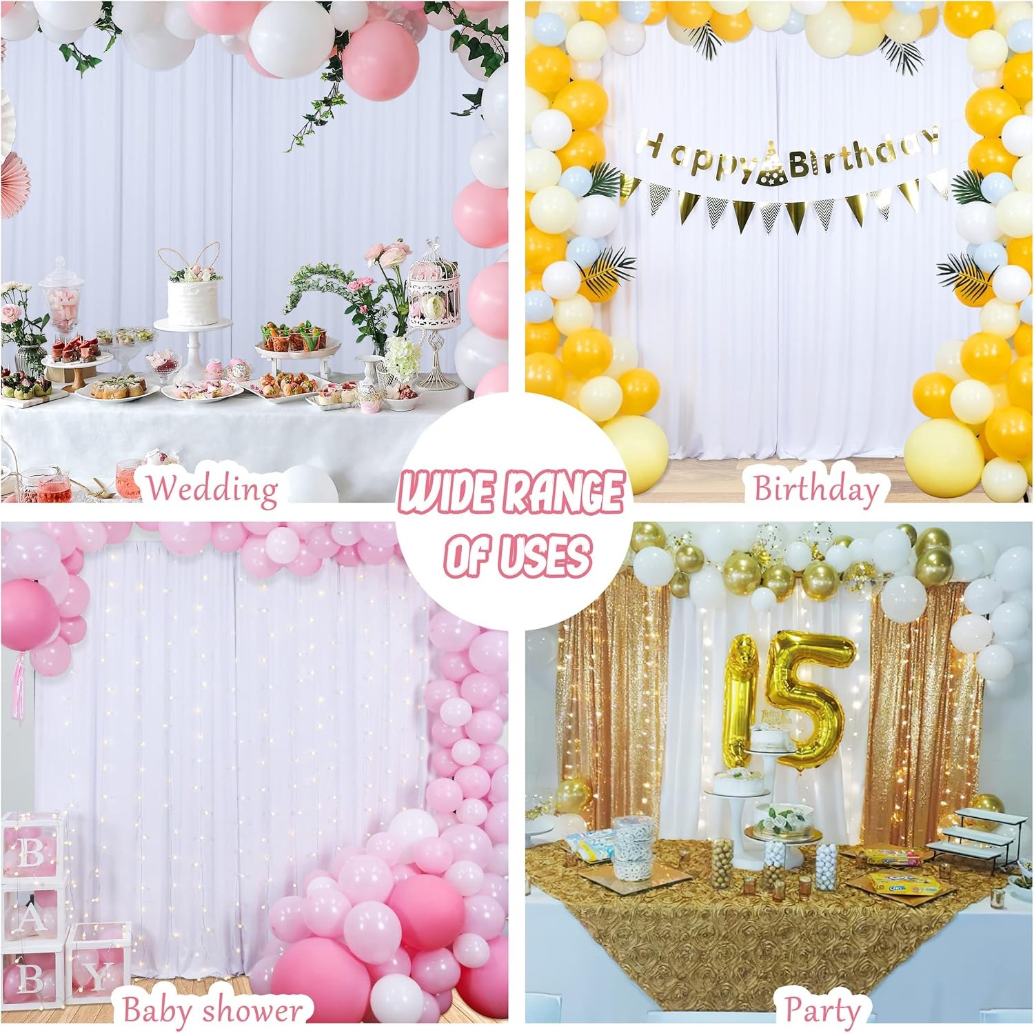 10x10FT White Backdrop Curtains for Parties - 5x10FT 2pcs,