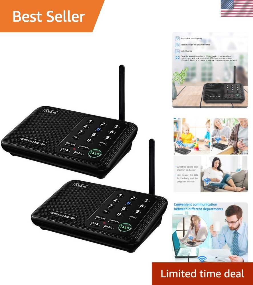 Dual Wireless Intercom System with 10 Channels – Ideal for Home & Business Use