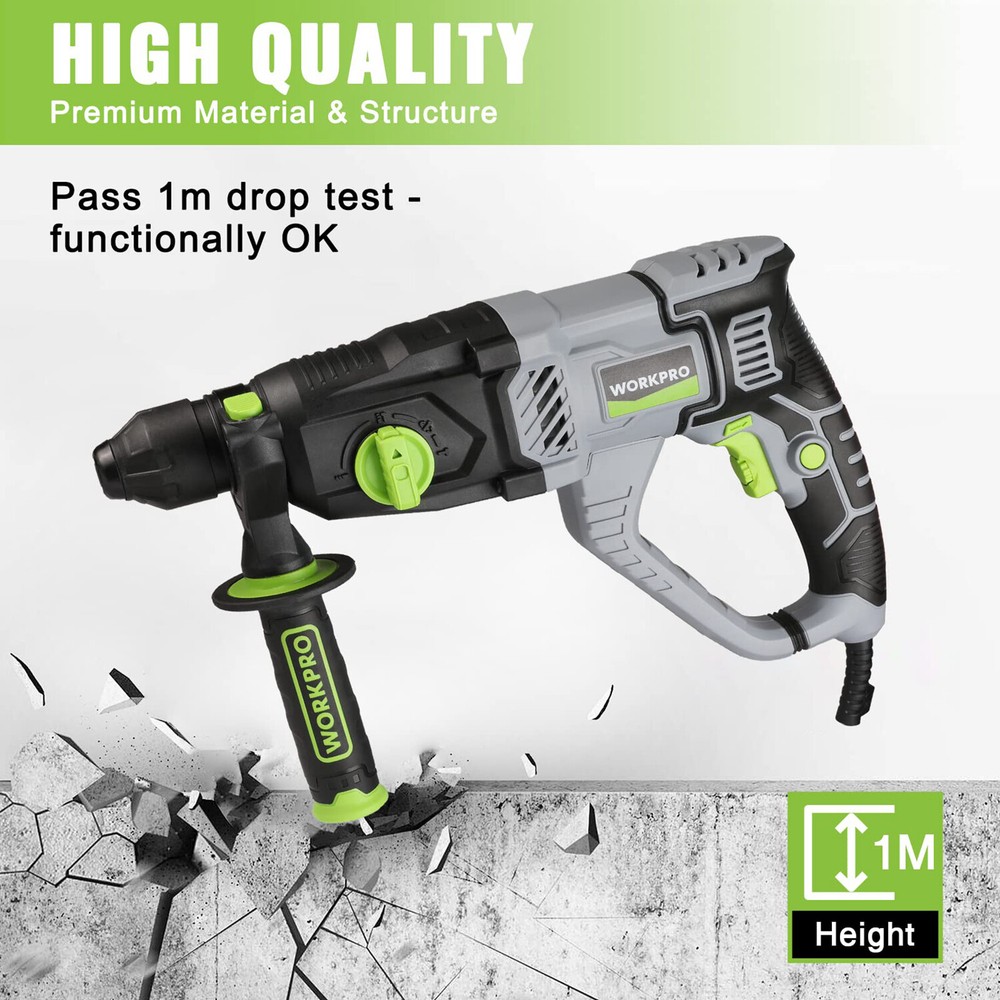 WORKPRO Lightweight Corded Premium SDS-Plus 7.5 AMP Rotary Hammer Drill 5PC Bits