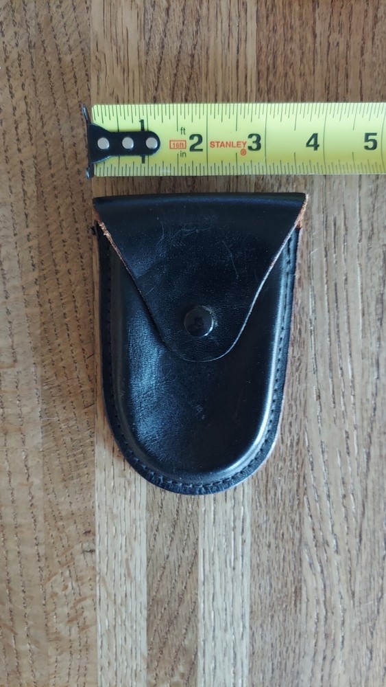 Vintage Black Leather Handcuff Pouch Case Button Closure