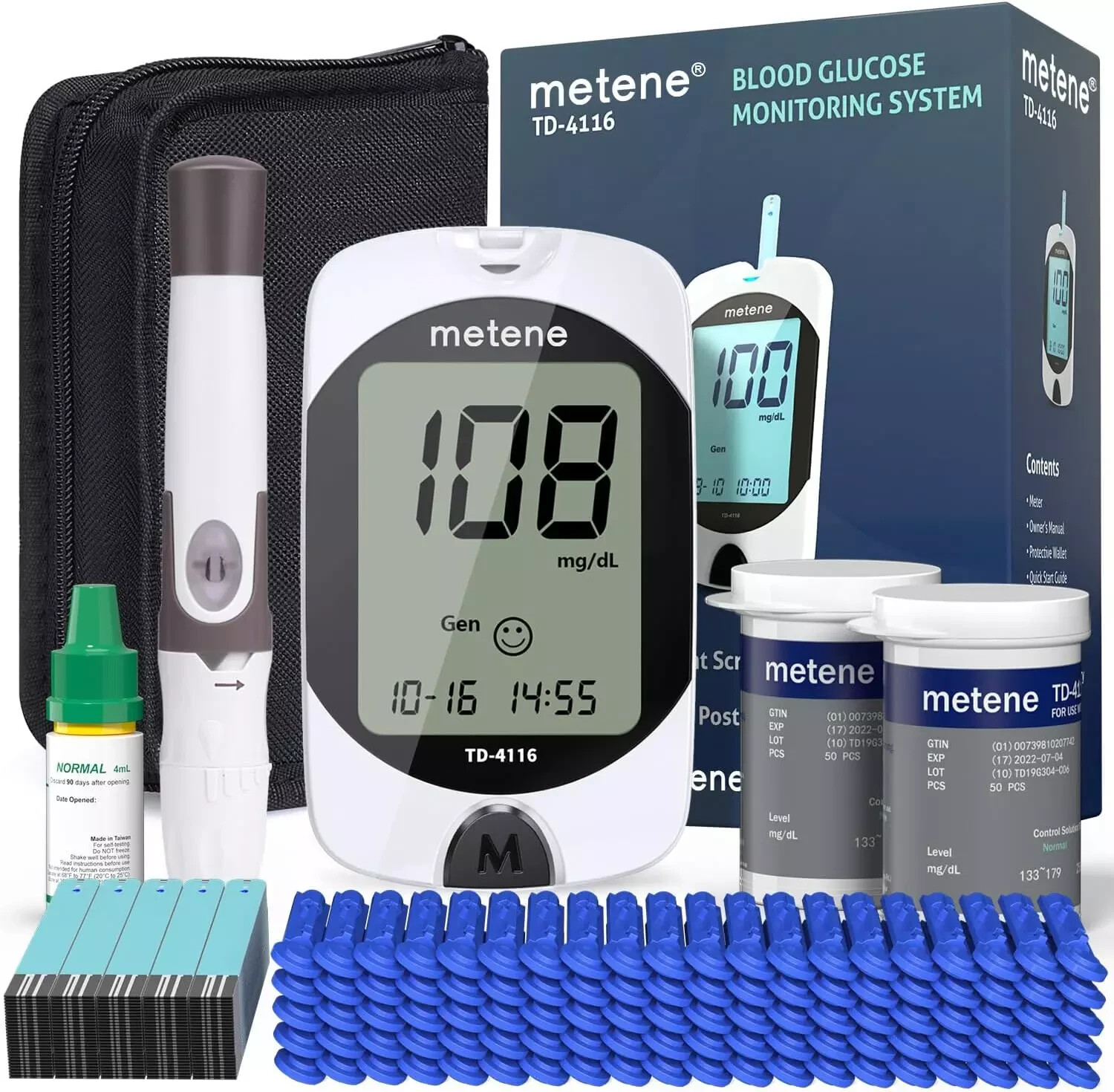 NEW Metene TD-4116 Blood Glucose Monitor / 100 Strips 100 Lancets / Complete Kit