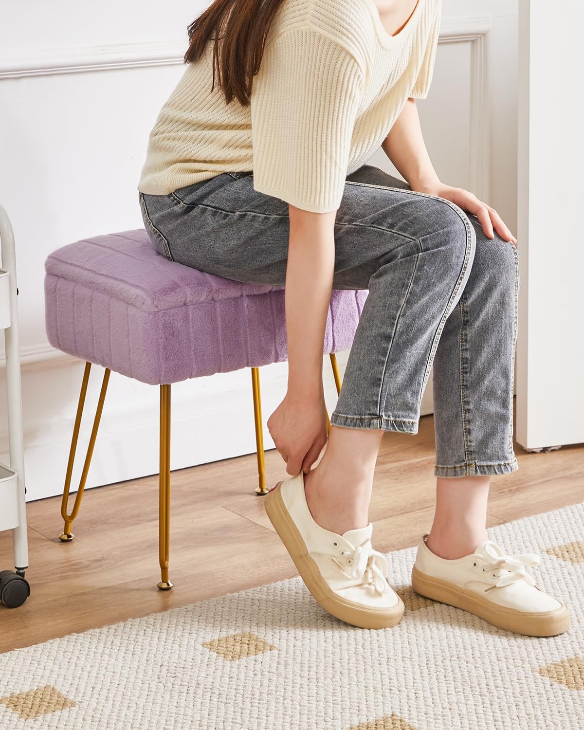 Stool Chair with Storage Space, Footrest Footstool Ottoman, Small Side Table,...